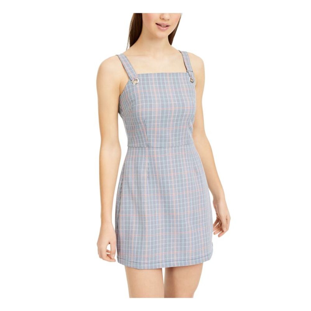 FISHBOWL Womens Short Dress Navy Sleeveless Square Neck Plaid Juniors XL